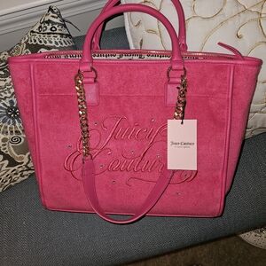 Juicy Couture Pink Tote with Gold Chain Accents 16 Length x 13 H x 6 Side Width